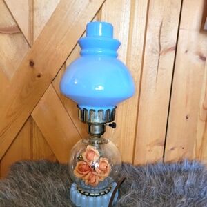 Vintage Glass globe lamp with artificial flowers inside